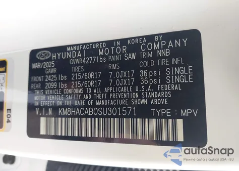 2025 Hyundai Kona Se from USA, damaged, VIN KM8HACAB0SU301571